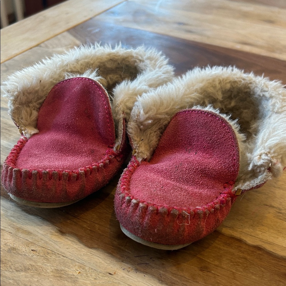 Minnetonka Kids Red Suede Slippers